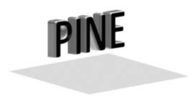 desenho em perspectiva da escultura tridimensional com as letras P, I, N e E suspensas, lado a lado e igualmente espaçadas, em posição vertical acima de uma superfície plana que representa o solo