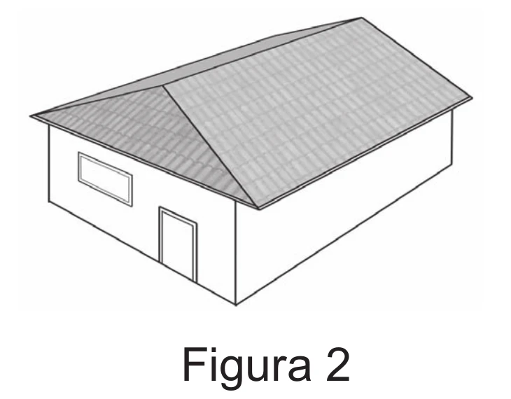 Figura 2: desenho de uma casa cujo telhado tem três caídas de água, com duas águas trapezoidais e uma água triangular em uma das extremidades